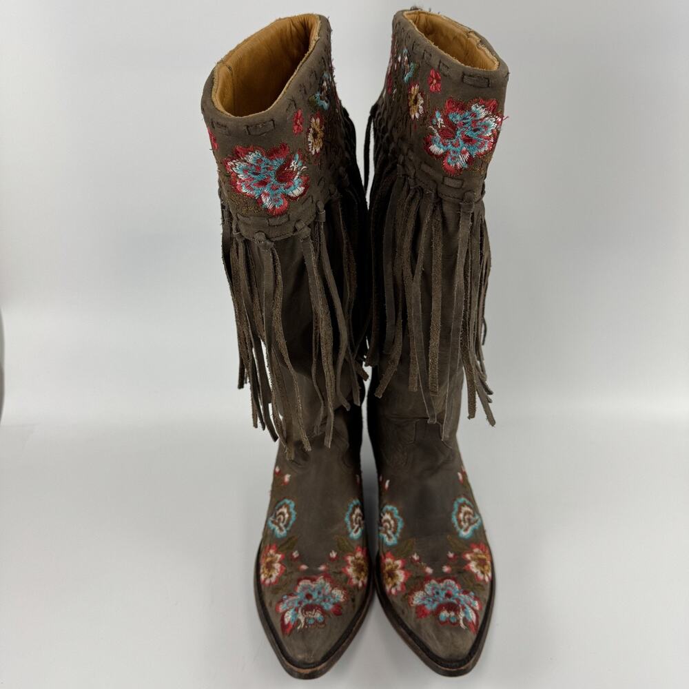 Old Gringo Women’s 7 Cowboy Boots Multi Floral Embroidered Fringe Brown Leather - Picture 10 of 11